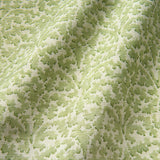 Printed linen fabric sample – damask-style pattern in green and cream