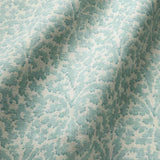 Printed linen fabric sample – damask-style pattern in blue and cream