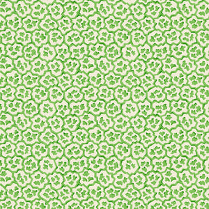 Printed linen fabric sample – a handy block print pattern in green and cream
