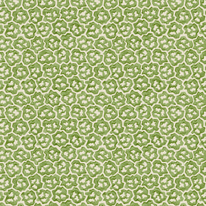Printed linen fabric sample – a handy block print pattern in green and cream