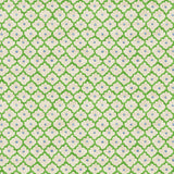 Printed linen fabric sample - a classic trellis design in blue, green, and cream