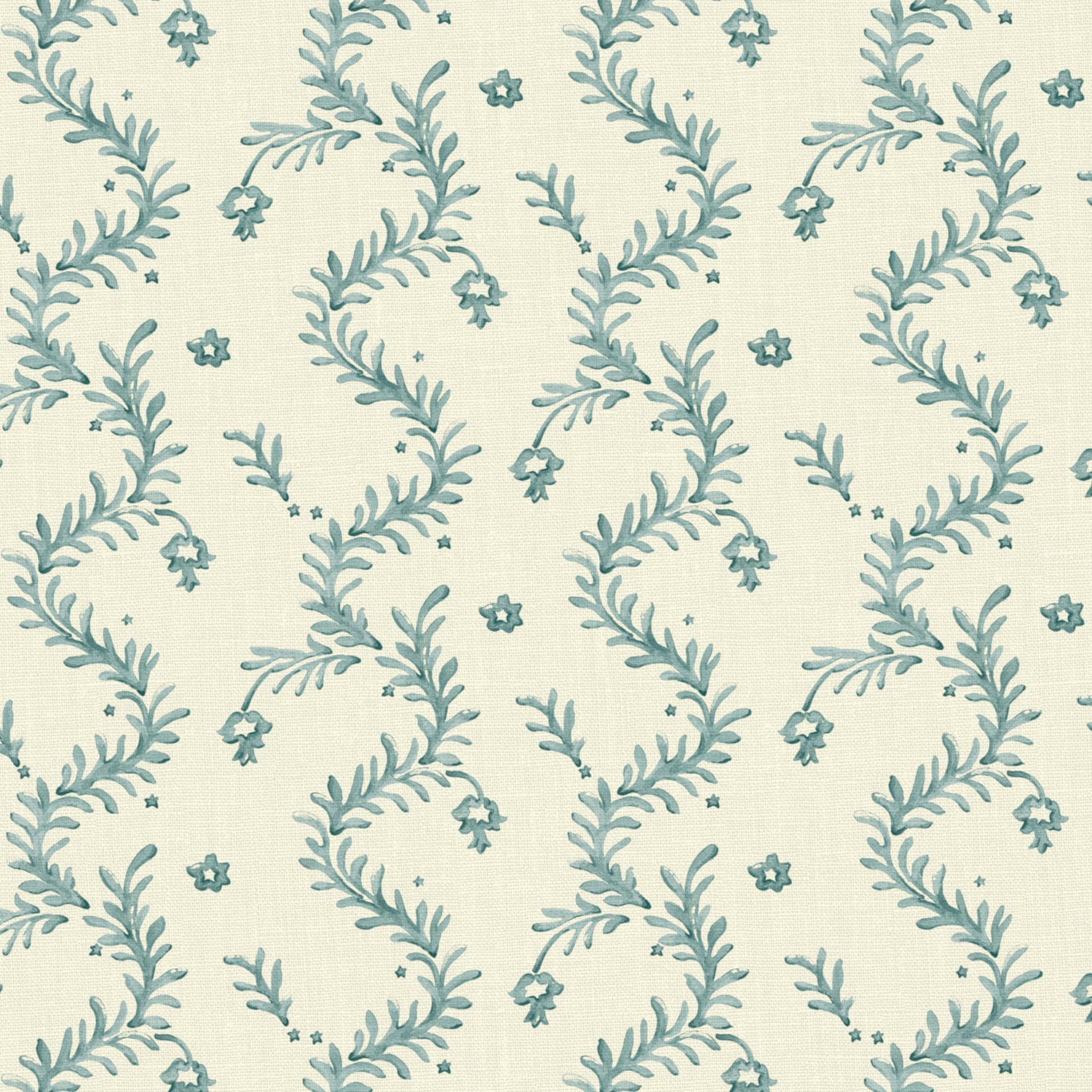 Printed linen fabric - a charming marine-style pattern in blue and cream
