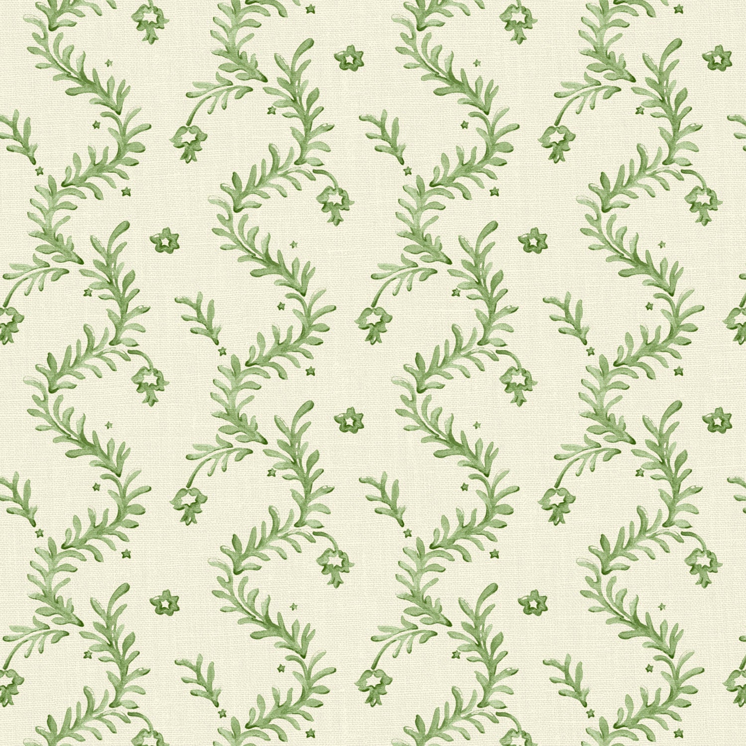 Printed linen fabric - a charming marine-style pattern in green and cream