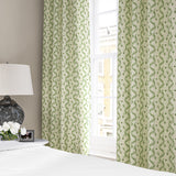 Linen curtains with a charming marine-style pattern in green and cream