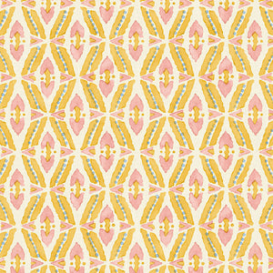 Printed linen fabric – a geometric design in pink, yellow and blue