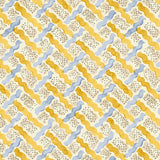 Printed linen fabric - a contemporary lattice design in yellow, blue, cream and white