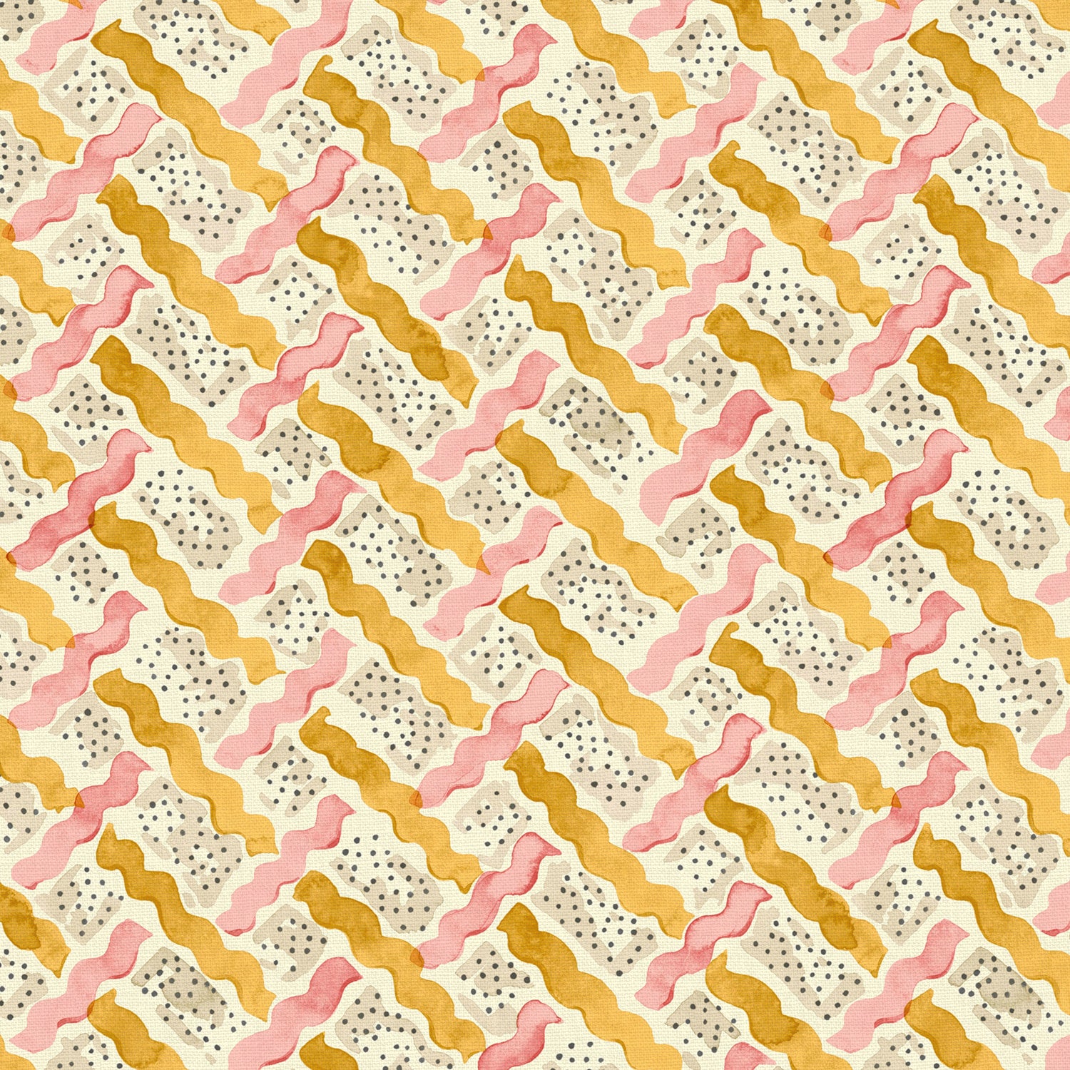 Printed linen fabric - a contemporary lattice design in yellow, pink, cream and white