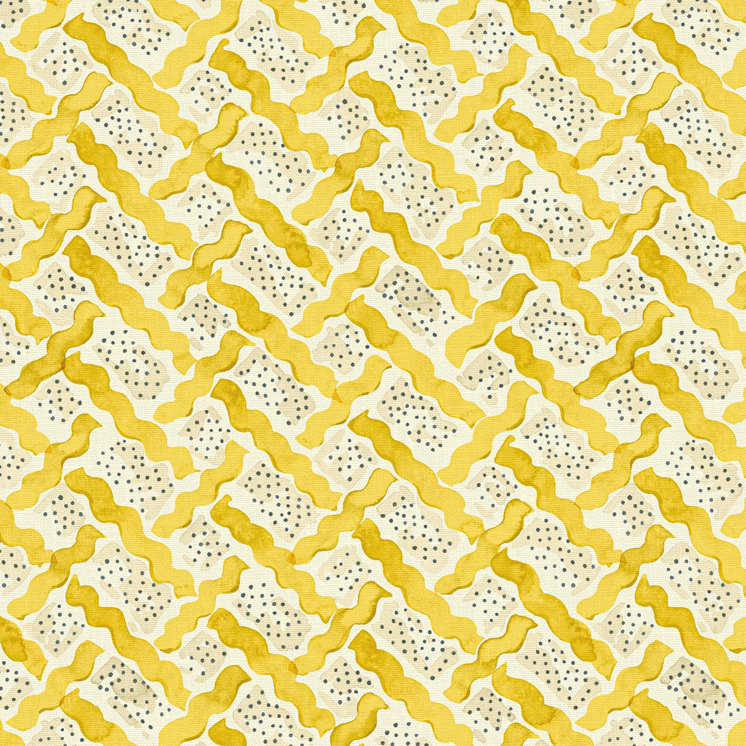 Printed linen fabric - a contemporary lattice design in yellow, cream and white