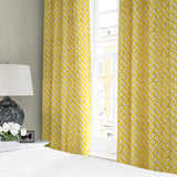 Linen curtains with a contemporary lattice design in yellow, cream and white