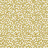 Printed linen fabric sample – damask-style pattern in yellow and cream