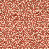 Printed linen fabric sample – damask-style pattern in red and cream