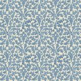 Printed linen fabric sample – damask-style pattern in blue and cream