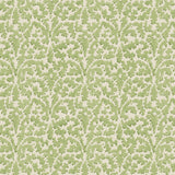 Printed linen fabric sample – damask-style pattern in green and cream