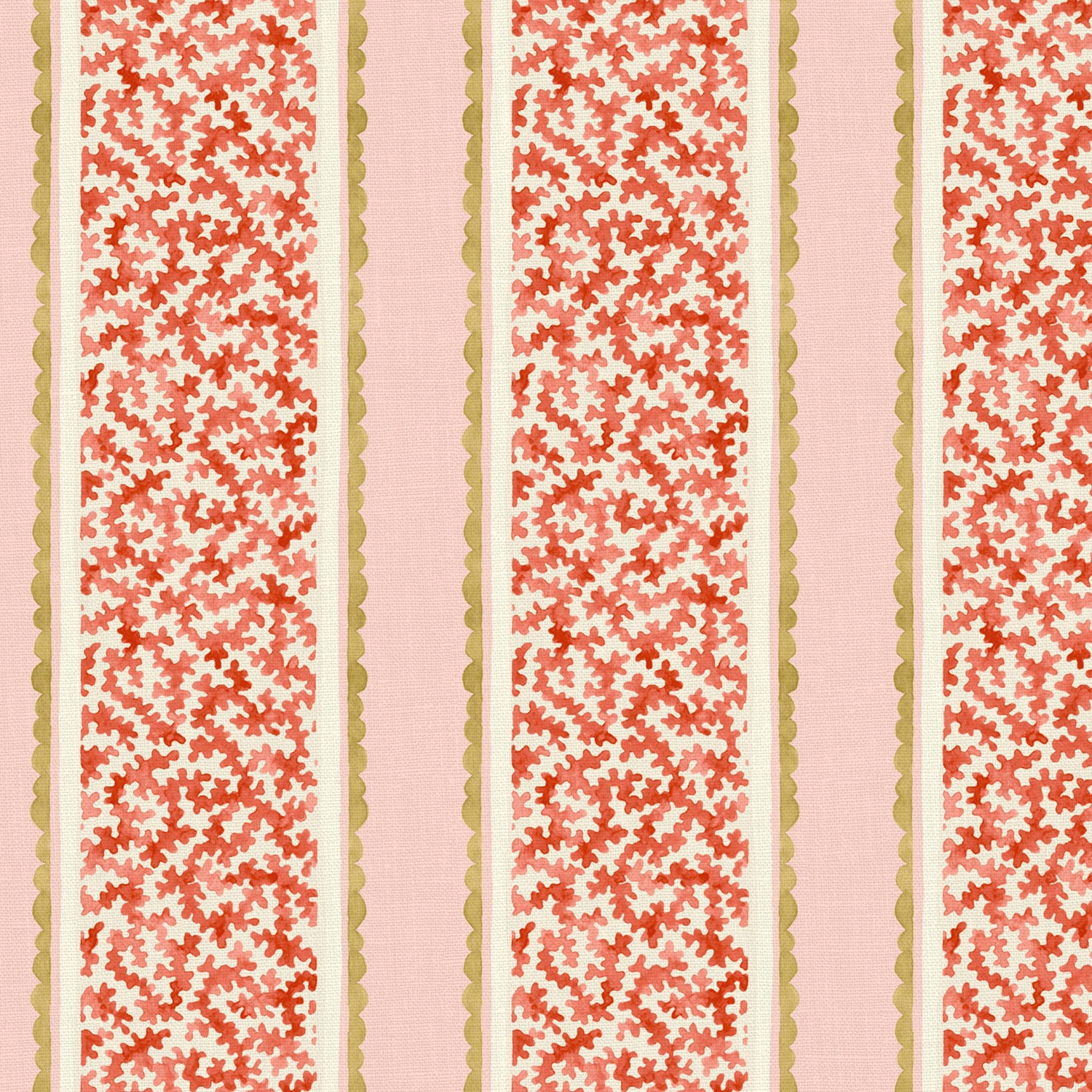 Printed linen fabric sample – fresh bands of jolly colours in pink, red, yellow and cream