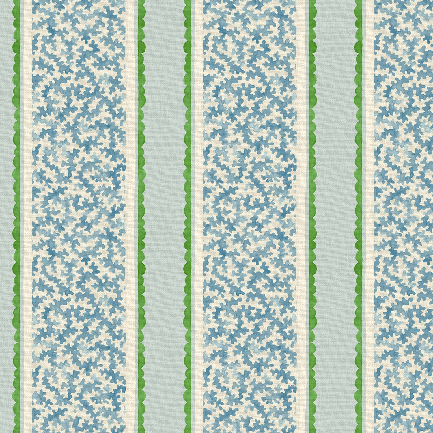 Printed linen fabric sample – fresh bands of jolly colours in blue, green and cream