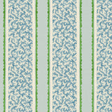 Printed linen fabric sample – fresh bands of jolly colours in blue, green and cream