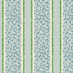 Printed linen fabric sample – fresh bands of jolly colours in blue, green and cream