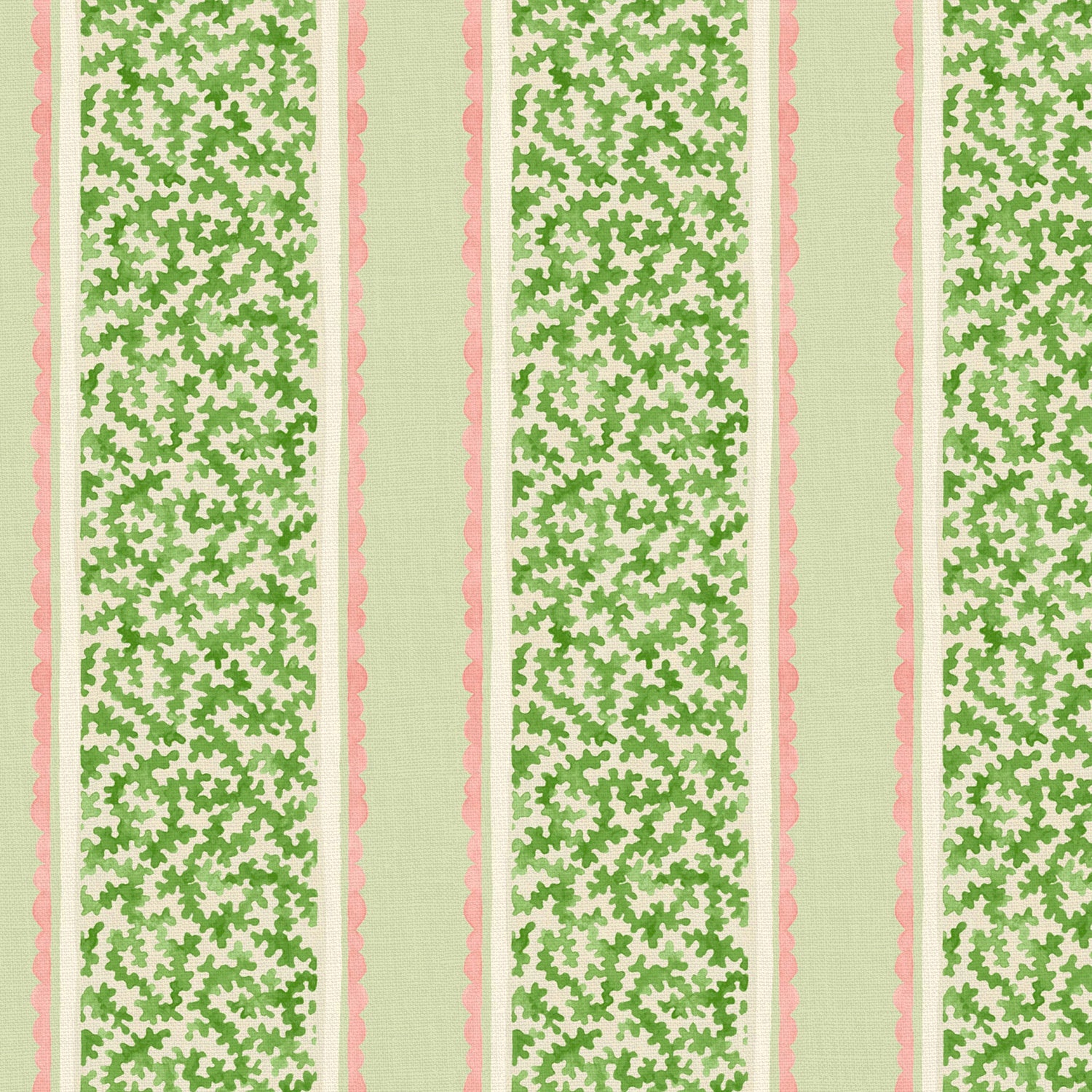 Printed linen fabric sample – fresh bands of jolly colours in green, pink and cream
