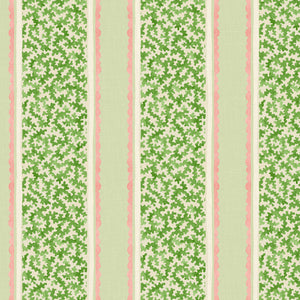 Printed linen fabric sample – fresh bands of jolly colours in green, pink and cream