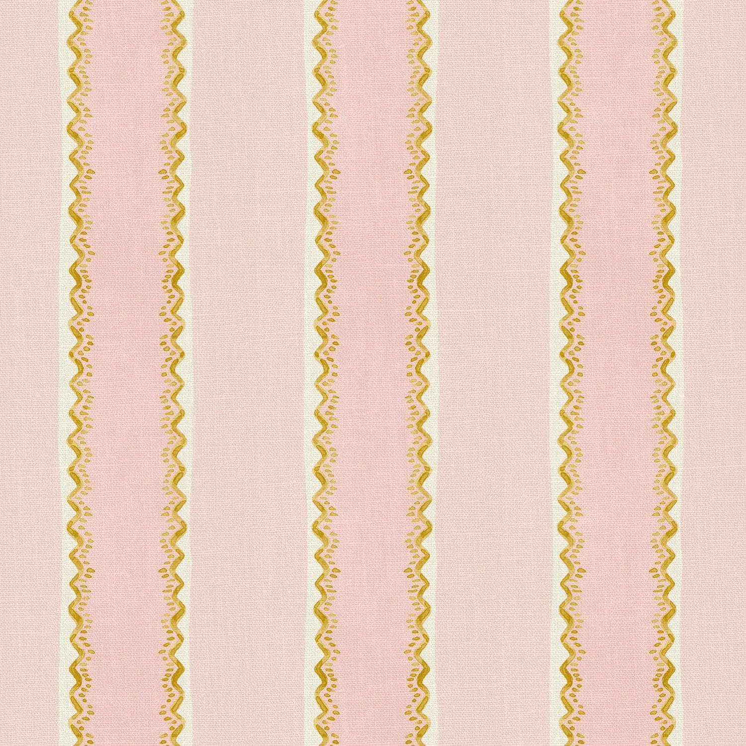 Printed linen fabric sample – a bold blocks of colour in this inviting stripe are softened with a painterly finish in pink, yellow and white