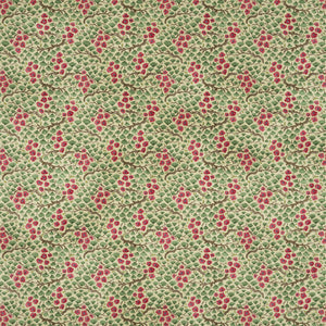 Sample of a printed velvet fabric which captures the beauty of the forest floor: leaves, brand and flowers abound in pink, green and brown
