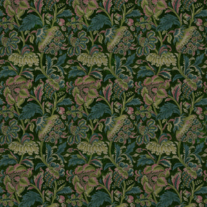 Sample of a printed velvet fabric showcasing an archival document, circa 1700s, this stylised floral is lavish, graceful, and timeless in green