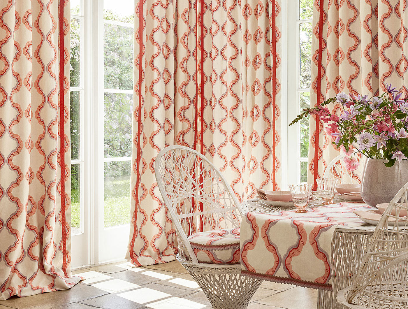 Pretty pink linen curtains with a ruffled design