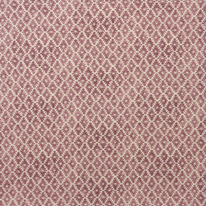 Fabric sample of red and neutral printed linen fabric with a geometric pattern