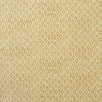 Fabric sample of a yellow and neutral printed linen fabric with a geometric pattern