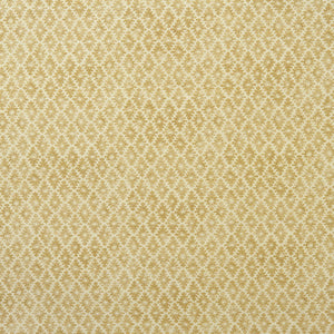 Fabric sample of a yellow and neutral printed linen fabric with a geometric pattern