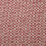 Fabric sample of a red and neutral printed linen fabric with a geometric pattern