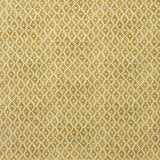 Fabric sample of a yellow and neutral printed linen fabric with a geometric pattern