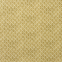 Fabric sample of a yellow and neutral printed linen fabric with a geometric pattern