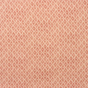 Fabric sample of a orange and neutral printed linen fabric with a geometric pattern