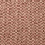 Fabric sample of a red and neutral printed linen fabric with a geometric pattern