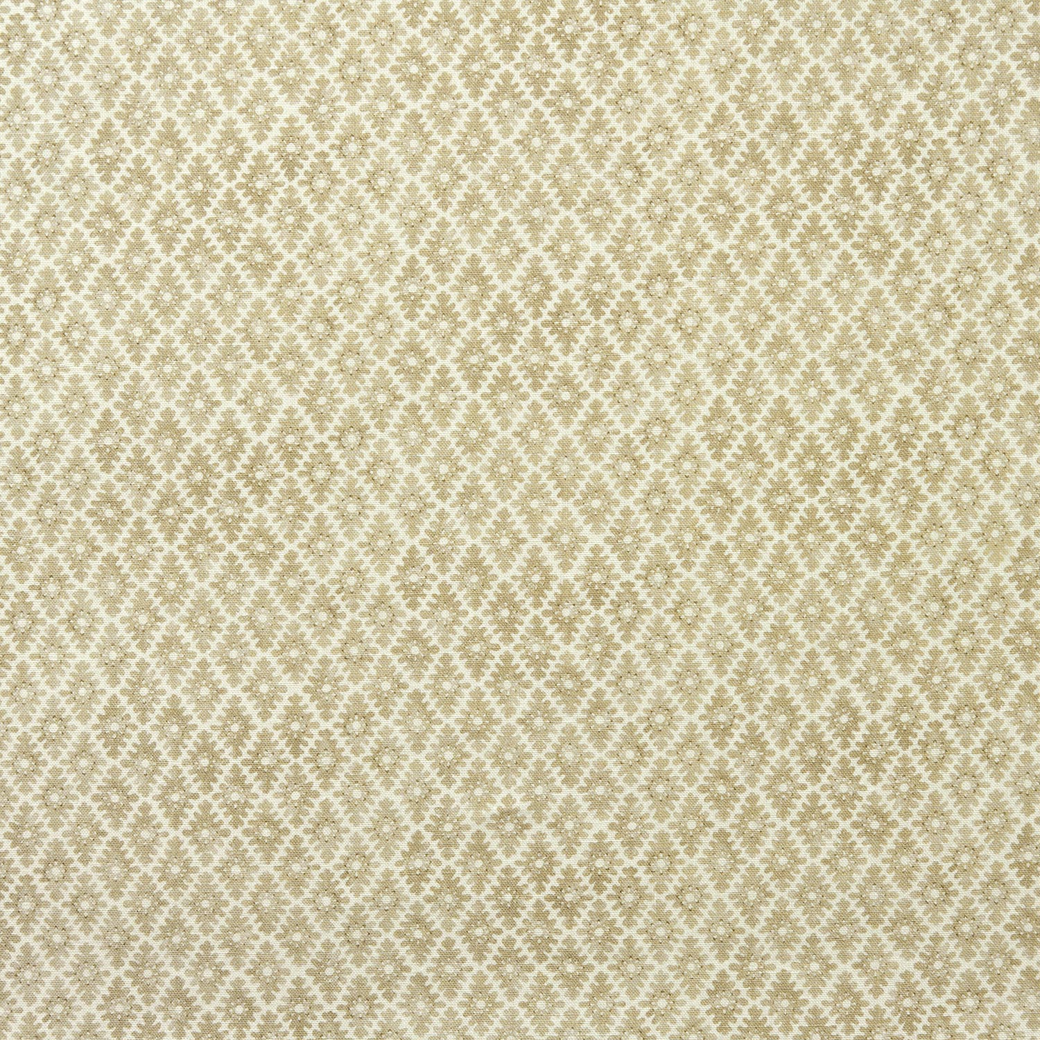 Fabric sample of a yellow and neutral printed linen fabric with a geometric pattern