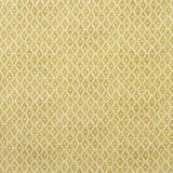 Fabric sample of a yellow and neutral printed linen fabric with a geometric pattern