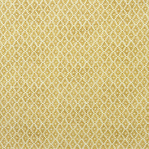 Fabric sample of a yellow and neutral printed linen fabric with a geometric pattern