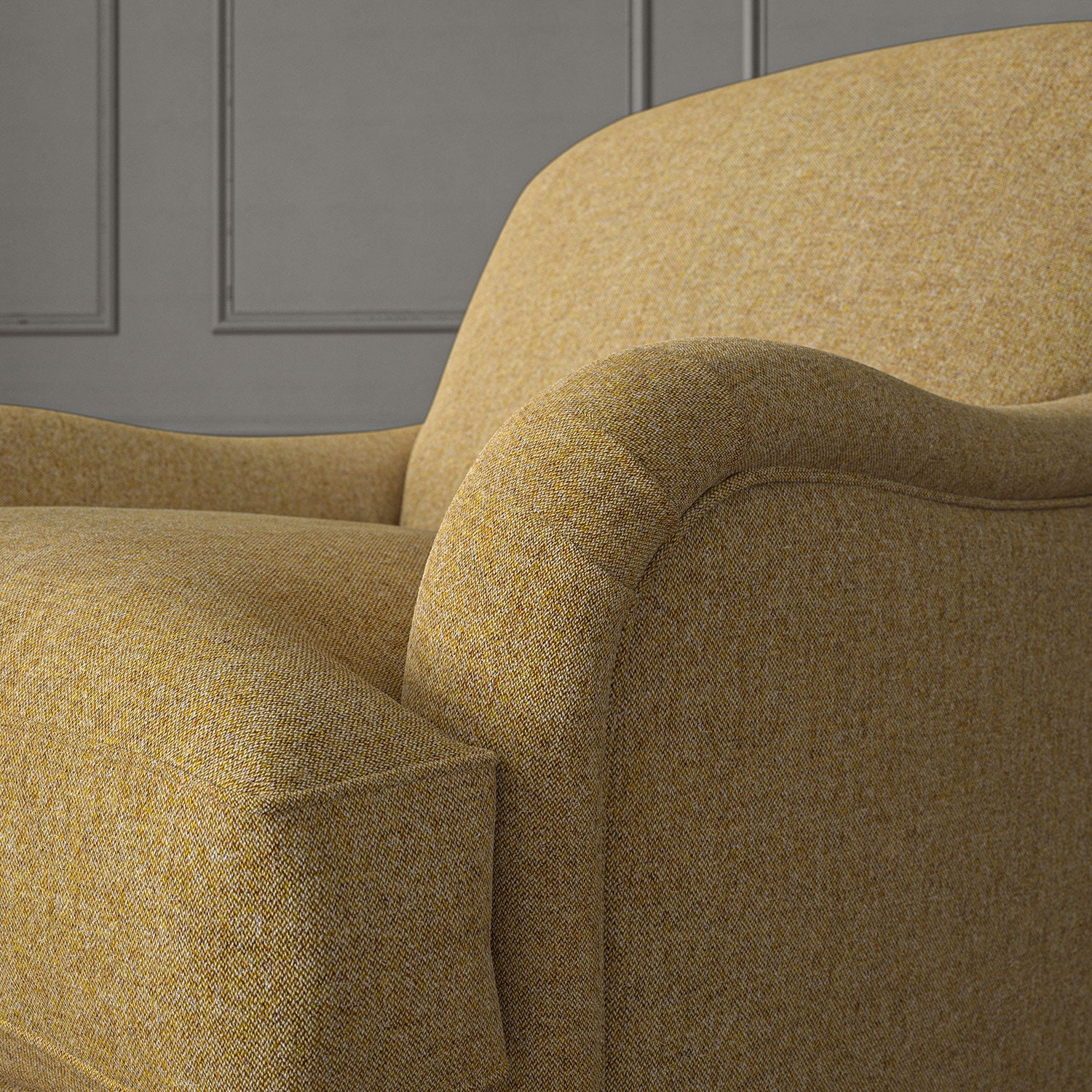 Yellow chair upholstered in a plain pure wool woven fabric.