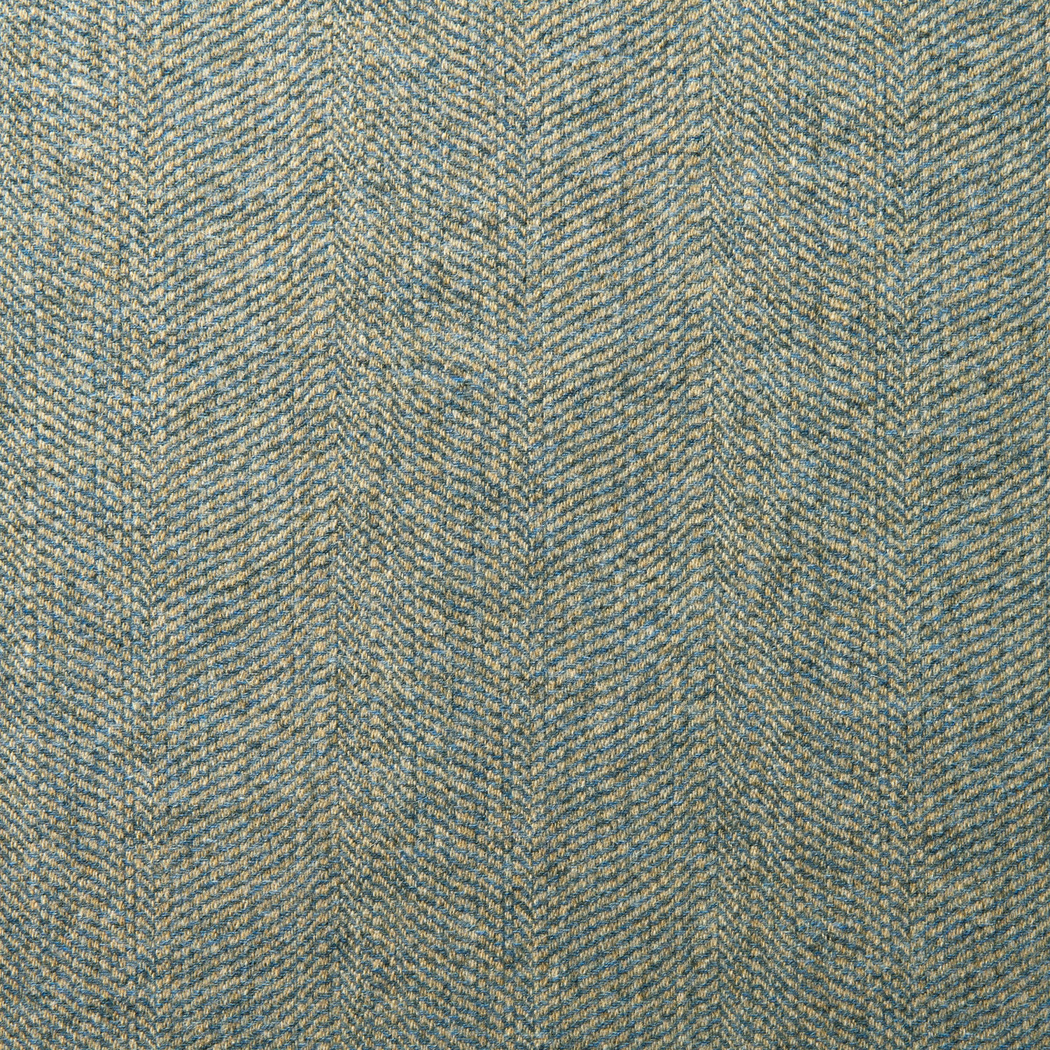 Sample of a classic herringbone woven fabric in blue.