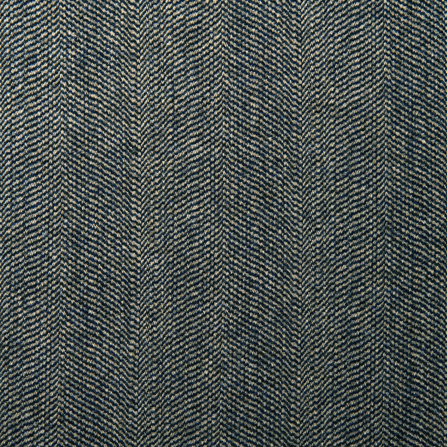 Sample of a classic herringbone woven fabric in blue.