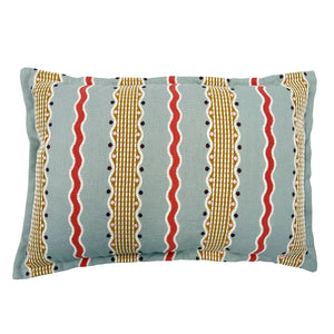 Decorative cushion with striped pattern on a light blue background