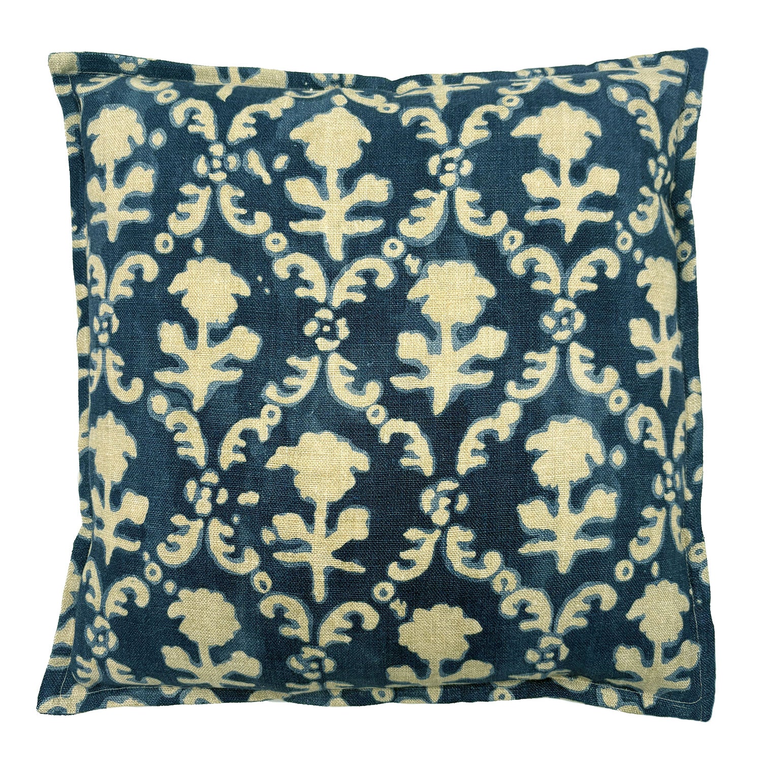 Decorative pillow with floral pattern on a blue background