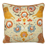 Decorative cushion with floral and animal pattern on a beige background