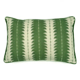 A green and off white linen cushion with an attractive ‘fern’ design and finished with a velvet piping.