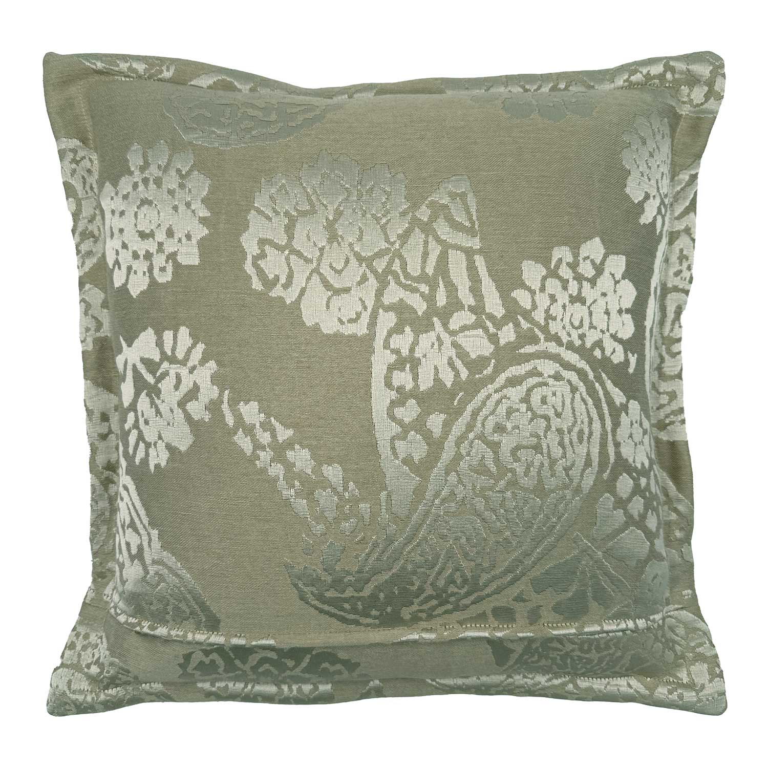 Back of Linwood cushion in Aurora Yorkstone. Overhead view of the reverse side, made in matching fabric.