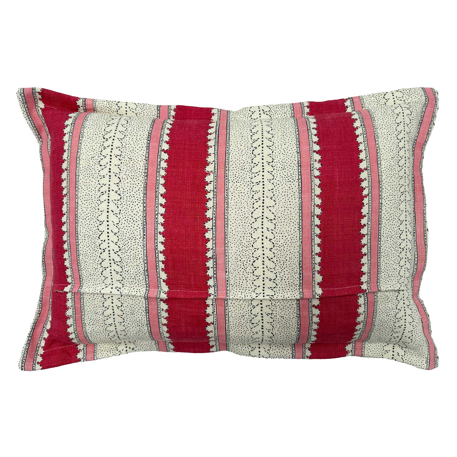 Back of Linwood cushion in Dimity, Dragon Fruit colourway. Overhead view of the reverse side, made in matching fabric.