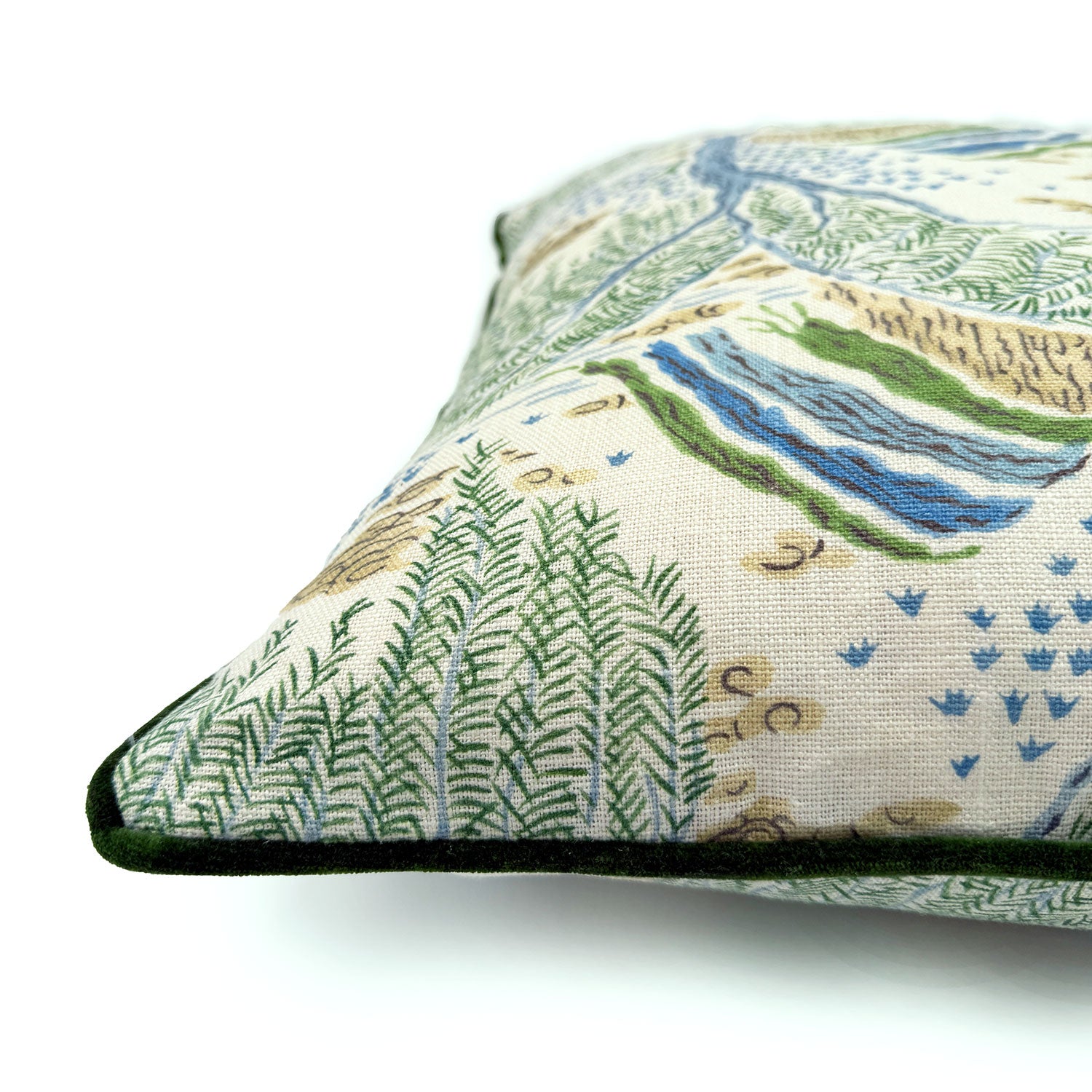 Back of Linwood cushion in Gwendolyn, Emerald . Overhead view of the reverse side, made in matching fabric.