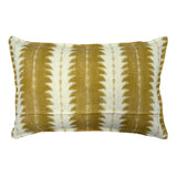 Gold linen cushion with a fern pattern.