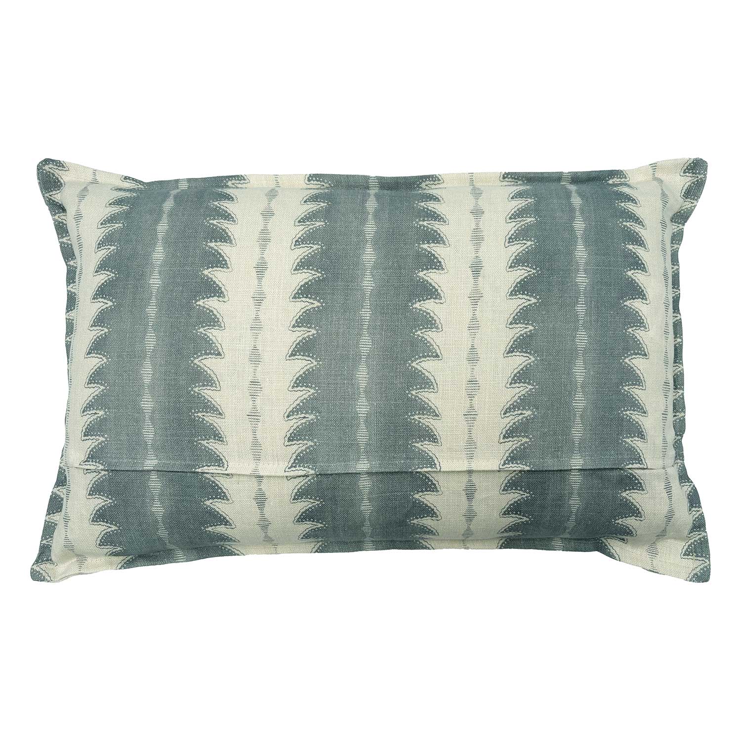 Light blue linen cushion with a fern design.